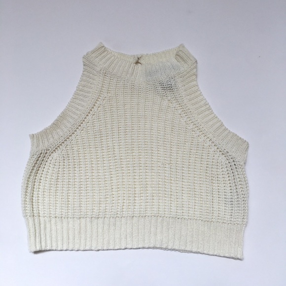 Knit High-Neck Cream Boho Crop Top Forever 21, Size Medium - Picture 3 of 9